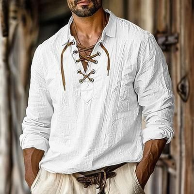 Retrò Vintage Medievale Rinascimento Camicia Pirata Vichingo Tinta unica Costume Per uomo Costumi da pirata Halloween Carnevale Vacanza Casual Quotidiano LARP Adulti Camicia Primavera Estate