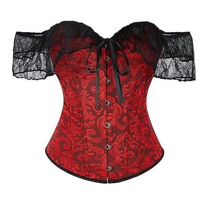 Rococò Completo Mascherata Corsetto Overbust Cosplay Jacquard Controllo della Pancia Push-Up Jacquard Costume Per donna Reale Mascherata Feste Carnevale di Venezia Adulti Corsetto