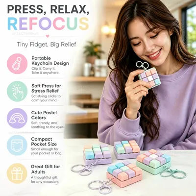 Macaron 9 Key Fidget Keyboard Keychain Click Sound Stress Relief Toy Antistress Key Chain Office Desk Fidget Party Favor Gift