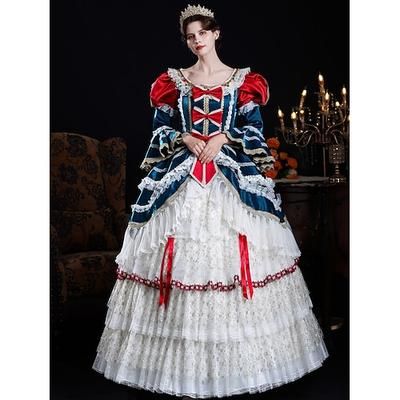 Vintage Rococò Rinascimento Maxi Vestito Normale A sbuffo Principessa Sposa Pieghettato Con Volant Principessa Girocollo Costume Per donna Halloween Carnevale Mascherata Feste Halloween Performance