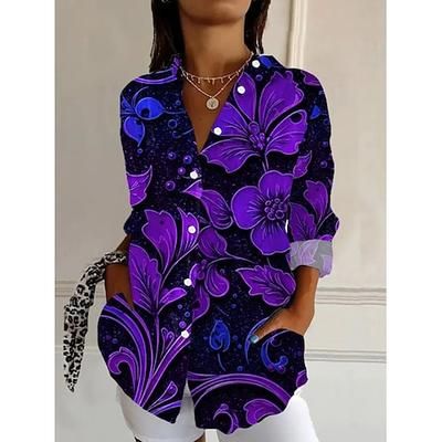 Camicia da donna a tunica con bottoni alla camicia colletto maniche lunghe grafica floreale astratta vintage tropicale regolari top da lavoro quotidiano stampa nera rosa viola arancione azzurro
