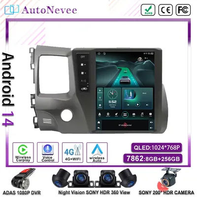 Android 14 9.7 inch For Honda Civic 2006-2011 Multimedia Player GPS Navigation Auto Radio Touch Screen Touch Screen Dash Cam DVD