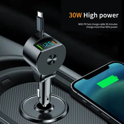 Adattatore per telefono cellulare automatico di tipo C con display digitale PD per caricabatteria da auto 3 in 1 con cavo di ricarica di tipo C per cellulare