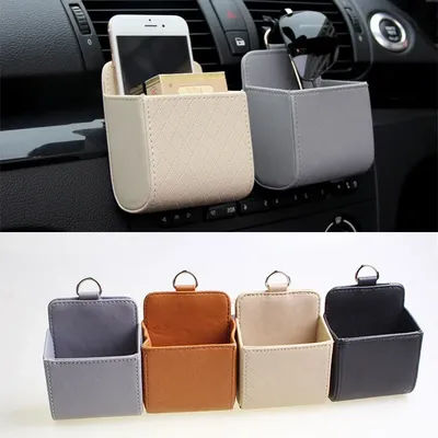 Borsa portaoggetti per auto Cruscotto per presa d'aria Tidy Appeso Scatola portaoggetti in pelle Occhiali Porta telefono Organizzatore di stoccaggio Accessori per auto