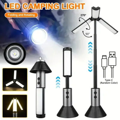 Telescopic Camping Lantern, Rechargeable Camping Lights, Multifunction Tent Lamp with Hook 3Model Flashlight for Camping, Hiking