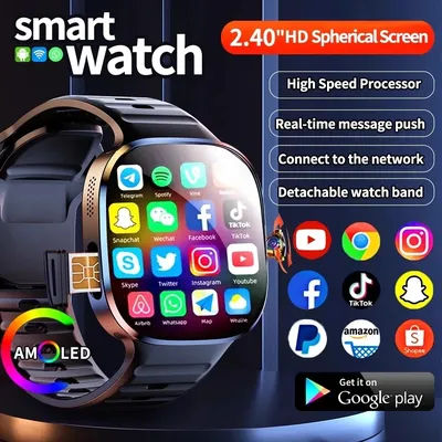 2025 New 5G Cellular Version Smartwatch 2.4inch Amoled Larger Screen Android Smart Watch With Rotary Camera Sim Card Slot WIFI