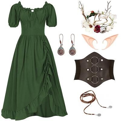 Retrò Vintage Medievale Rinascimento Vestito Set di accessori Vichingo Elfico Costume Per donna Halloween Carnevale Mascherata LARP Adulti Vestito Altri Accessori Orecchini