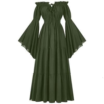 Retrò Vintage Medievale Rinascimento Vestito Vichingo Elfico Tinta unica Costume Per donna Celtico Fantasia Reale Halloween Carnevale Mascherata LARP Adulti Vestito