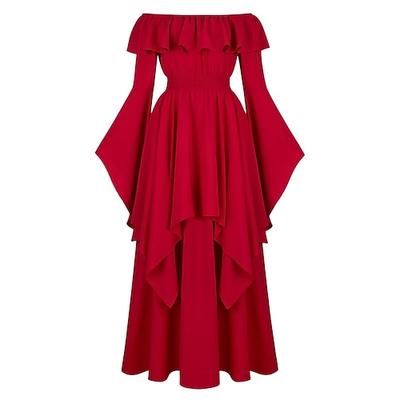 Elegante Medievale Rinascimento Abito da cocktail Abito ispirato alla Reggenza Manica a Palloncino Vichingo Elfico Senza spalline Tinta unica Costume Per donna Celtico Costumi da pirata Fantasia