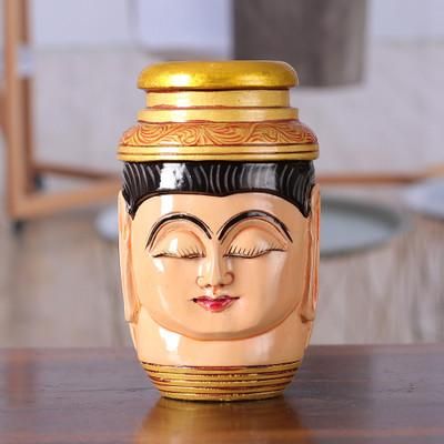 Serene Words,'Buddha-Themed Hand-Painted Kadam Wood Pen Holder'