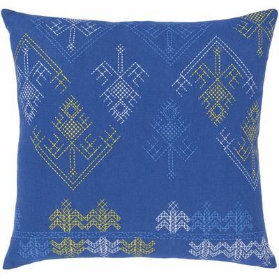 Zebulon 18" Square Cotton White/Blue/Sky Blue/Yellow Throw Pillow - Boutique Rugs