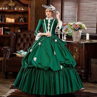 Vintage Rococò Rinascimento Maxi Vestito Normale A sbuffo Principessa Sposa Pieghettato Con Volant Principessa Girocollo Costume Per donna Halloween Carnevale Mascherata Feste Halloween Performance