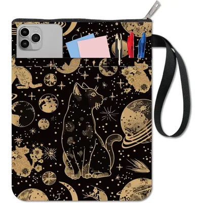Cat Book Covers Galaxy Sleeve Planet Moon Protector for Paperbacks Washable Fabric Cloth Cover with Zipper