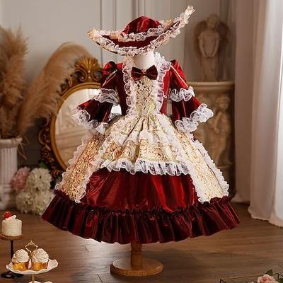 Steampunk Principessa Elegante Maxi Costume da festa Accessori Manica a Campana Principessa Belle Fiocco Retrò Abito da ballo Punteggiato Costume Ragazze Reale Natale Halloween Carnevale Mascherata