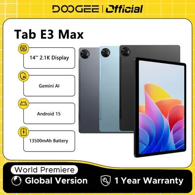 DOOGEE Tab E3 Max Tablet PC Android 15 Gemini AI Quad Speakers 14'' 2.1K Display 8GB RAM 256GB 13500mAh Large Battery Smart Pad