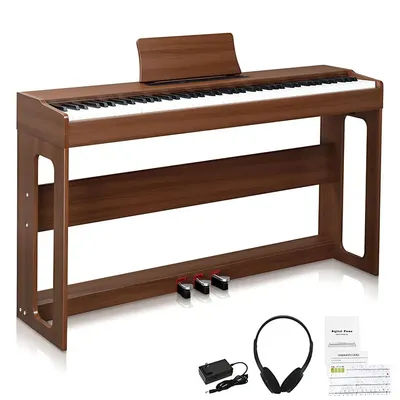 GDP-104 88 Keys Full Weighted Keyboards Digital Piano 3 Pedal System Dual Bluetooth with Furniture Stand, Black Walnut