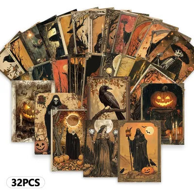32pcs, vintage Halloween postcards, horror, pumpkin, birthday/anniversary gifts, collectible, giftable, and mailable