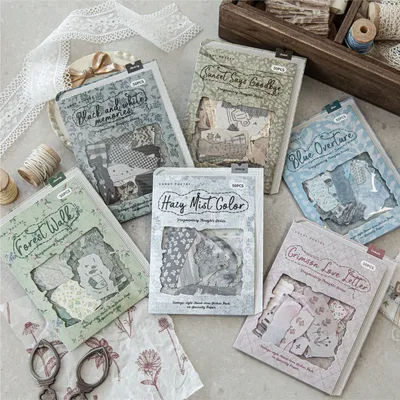 50 pcs Fragmented fabric art Stickers Diy Diary Scrapbooking Stickers Festival Birthday Party Gift Decorations Labels Stationery