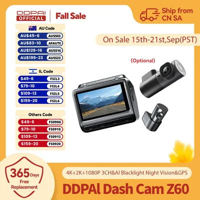 DDPAI Dash Cam Z60 4K+1080P Support Rear and Interior with GPS 5GHz WiFi ADAS NightVIS 2.0 Dash Camera 24H Parking Monitor