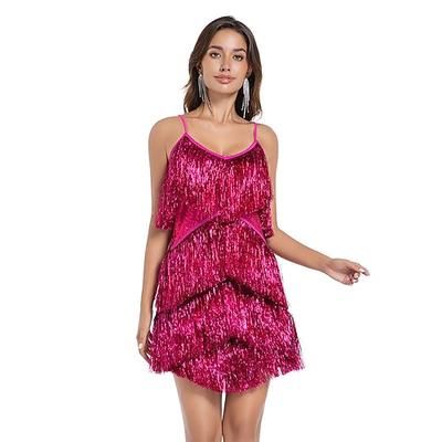 Anni Ruggenti Anni 1920 Mini Abito Flapper Senza maniche Il grande Gatsby Ragazza Flapper Paillettes Frange Scollo a V Costume Per donna Natale Carnevale Festa serale Matrimonio speakeasy Adulti