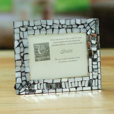Shimmering Beloved,'Mirror Glass Photo Frame Handmade by Mexican Artisans (3x4)'