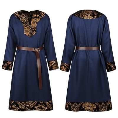 Retrò Vintage Rockabilly Camicia Tunica Guerriero Cavaliere Vichingo Floreale Jacquard Costume Per uomo Celtico Halloween Carnevale Performance Feste LARP Adulti Cappotto Cintura