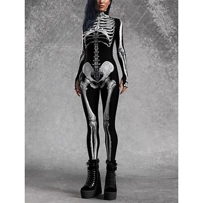 Body Catsuit a Corpo Intero Teschio Scheletro Costume Spaventoso Bambini Adulti Per uomo Per donna Ragazzi Halloween Carnevale Giorno della morte Club Feste Performance Costumi di Halloween facili