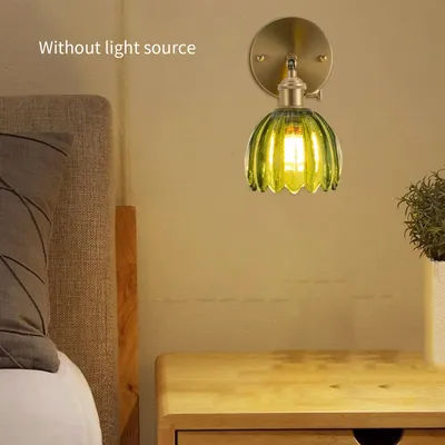 Applique murale florale en laiton vintage avec abat-jour en verre vert 85-265 V lampe murale E27 lumière pour usage intérieur zone éclairée 10-15 m2