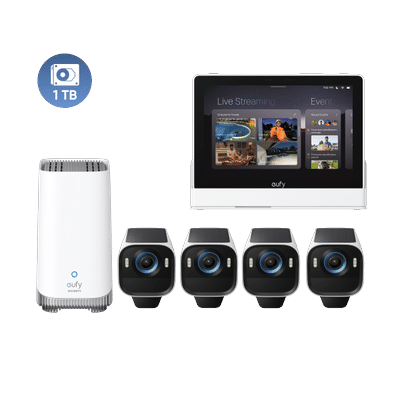 eufy Smart Display E10 + eufyCam S3 Pro 4-Cam Kit + 1 TB Hard Drive White
