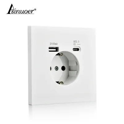 EU power socket with USB charging port and Type-C interface 2.1a 16A Panel PC 86mm French Russia Spain wall socket phone holder