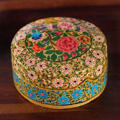 'Baroque-Inspired Floral Round Papier Mache Decorative Box'