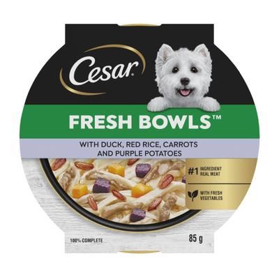 10x85g Duck with Red Rice Carrots & Purple Potatoes Gravy Fresh Bowls Cesar Wet Dog Food