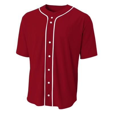 A4 N4184 Athletic Shorts Sleeve Full Button Baseball Top in Cardinal size 3XL | Cotton/Polyester Blend A4N4184