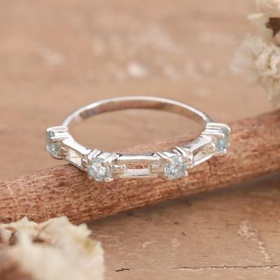 'Blue Topaz and Silver Multi-Stone Ring with Openwork Accents'