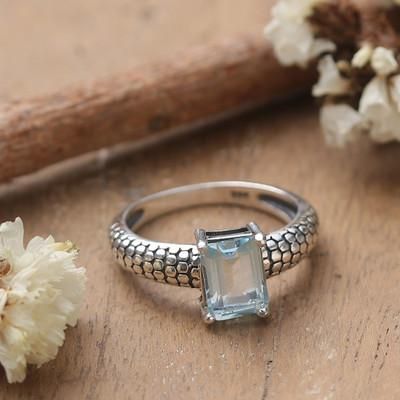Azure Dreaming,'Blue Topaz and Silver Cocktail Ring with Textured Band'
