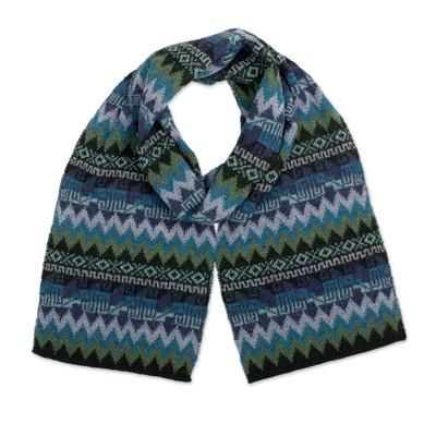 'Artisan-Made Soft 100% Baby Alpaca Scarf in Blue and Green'