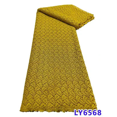 Tissu africain nigérian en dentelle et Tulle de coton de haute qualité, avec paillettes, Soluble dans l'eau, 5 Yards, pour la couture de robes de soirée