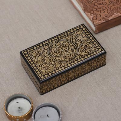 Valley Splendor,'Blue Gold Papier Mache Wood Decorative Box with Floral Theme'