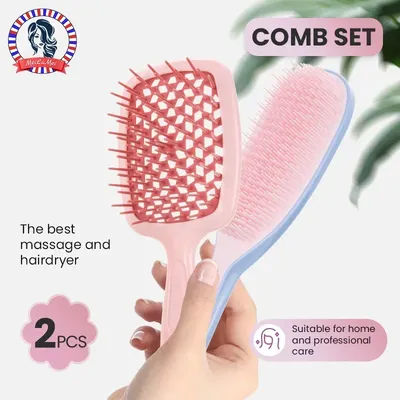 2pcs Curl Define Styling Brush Set Hollow Out Detangling Hair Brush Scalp Massage,Anti-static Tangled Wet Curly Hair Comb