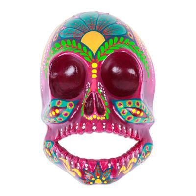'Hand-Painted Fuchsia Recycled Cardboard Skull Mask'