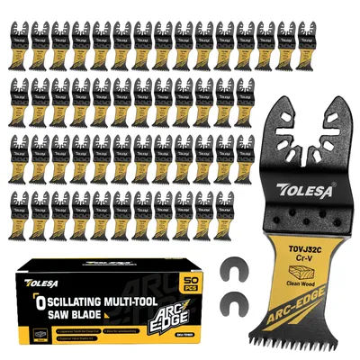 TOLESA 50Pcs Arc Edge Oscillating Saw Blades Set Japanese Tooth Oscillating Multitool Blades for Wood Plastic Clean Cutting