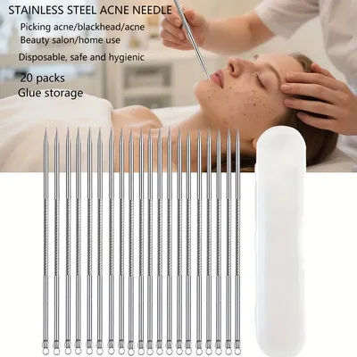 20pcs Stainless Steel Needles - Double-Ended Blackhead Extractors, Professional-Grade, Hypoallergenic, Ideal for Beauty Salons