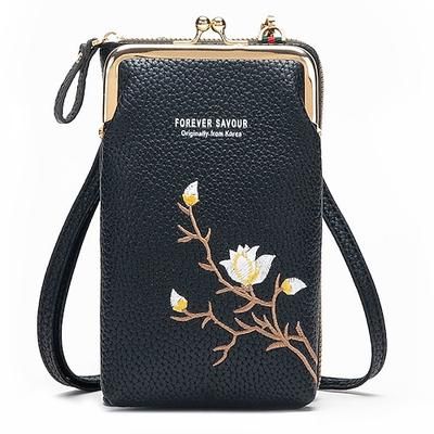 Portafoglio a tracolla da donna con porta cellulare, elegante mini borsa a tracolla ricamata, borsa da donna multifunzionale, piccola borsa a tracolla alla moda casual per l'uso quotidiano