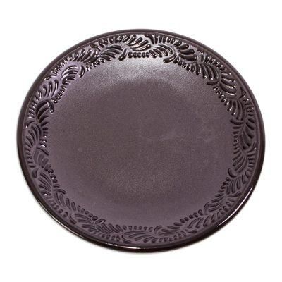 Tradition in Black,'2 Black Mexican Talavera Style Ceramic Luncheon Plates'