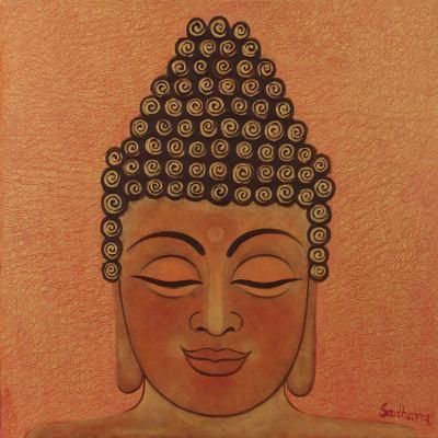 Golden Buddha I,'Original Lord Buddha Oil on Canvas Painting from India'