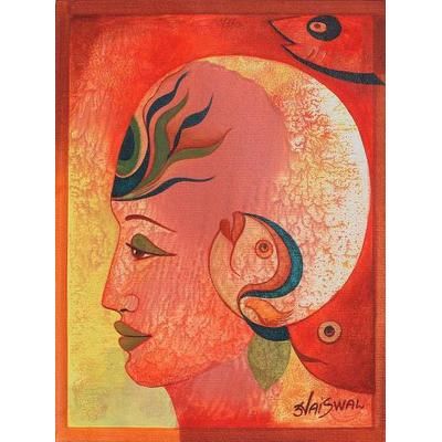 'Acrylic Expressionist Painting of Vishnu from India'