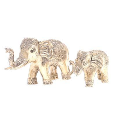 Royal Parade,'Hand Made Brass Elephant Sculptures (Set of 2)'