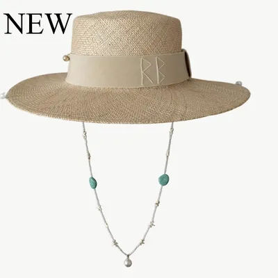 Chapeaux de paille d'été pour femmes, décoration de ruban, élégants pour robe de soirée, voyage, plage, chapeau de soleil, étoile de mer, chaîne de perles