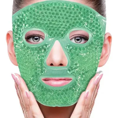 Spa Ice Cold & Hot Heat Full Face Eye Mask, Gel Beads Compress For Puffy Eyes & Dark Circles green