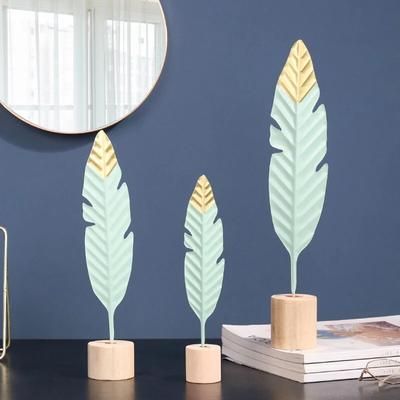 Nordic Iron Feather Ornaments: Creative Figurines For Stylish Home Decor L